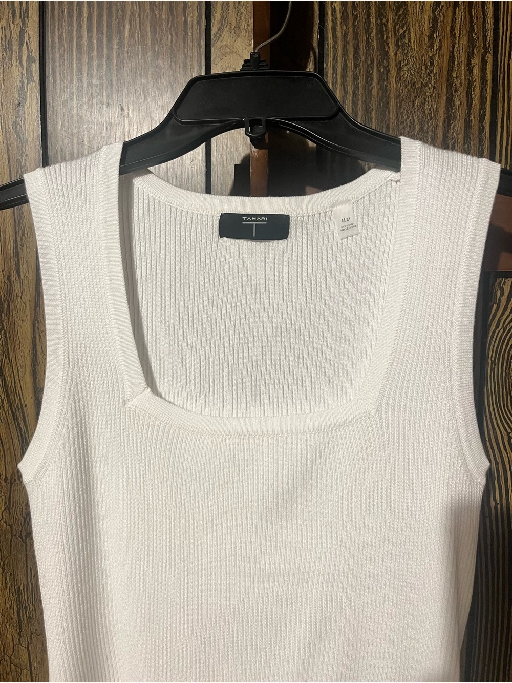Tahari White Ribbed Square-Neck Tank - Picture 2 of 6